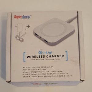 SUPERDANNY 15W WIRELESS PHONE CHARGER WITH MULTIPLE CHARGING PORTS WHITE